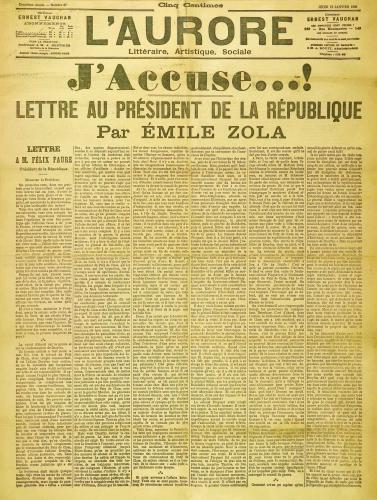 Première page de L’Aurore, le 13 janvier 1898 - © Collection privée