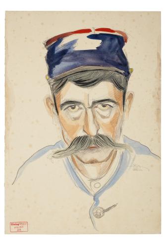 Jean Billon, prisonnier de guerre, Matricule 44.304, Lot, facteur, 1941, Gouache sur papier portant tampon du stalag VIIIC (Sagan, Pologne) © Photo Pierre Verrier - Collection du CHRD, Ar. 1196-13