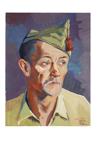 Jean Billon, prisonnier de guerre, Matricule 37.589, Belgique, employé, 1941, Gouache sur papier portant tampon du stalag VIIIC (Sagan, Pologne) © Photo Pierre Verrier - Collection du CHRD, Ar. 1196-15