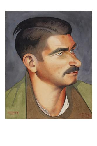 Jean Billon, prisonnier de guerre, Matricule 13.402, Bretagne, menuisier, 1941, Gouache sur papier portant tampon du stalag VIIIC (Sagan, Pologne) © Photo Pierre Verrier - Collection du CHRD, Ar. 1196-18