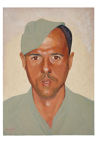 Jean Billon, prisonnier de guerre, Matricule 12729, Espagne, engagé volontaire, 1941, Gouache sur papier portant tampon du stalag VIIIC (Sagan, Pologne) © Photo Pierre Verrier - Collection du CHRD, Ar. 1196-21