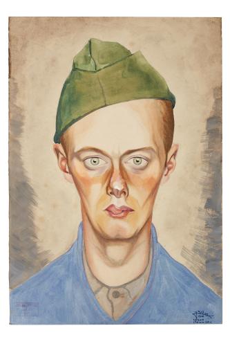 Jean Billon, prisonnier de guerre, Matricule 26.559, Pas-de-Calais, employé de commerce, 1941, Gouache sur papier portant tampon du stalag VIIIC (Sagan, Pologne) © Photo Pierre Verrier - Collection du CHRD, Ar. 1196-25