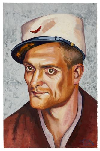 Jean Billon, prisonnier de guerre, Matricule 24.976, Paris, engagé dans la légion étrangère, 1941, Gouache sur papier portant tampon du stalag VIIIC (Sagan, Pologne) © Photo Pierre Verrier - Collection du CHRD, Ar. 1196-66