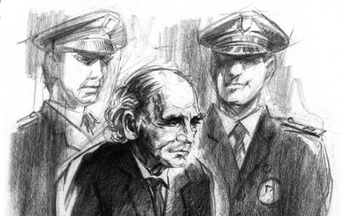 Croquis René Diaz - Arrivée de Klaus Barbie à son procès