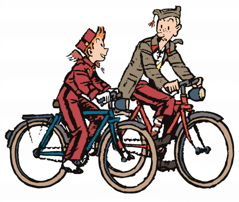 Émile Bravo, illustration de Spirou et Fantasio à vélo © Émile Bravo -  Éditions Dupuis, 2021