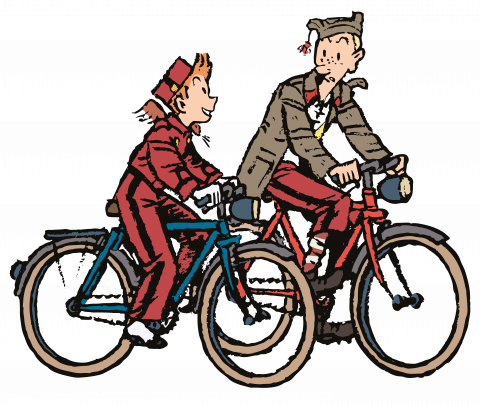 Émile Bravo, illustration de Spirou et Fantasio à vélo © Émile Bravo - Éditions Dupuis, 2021